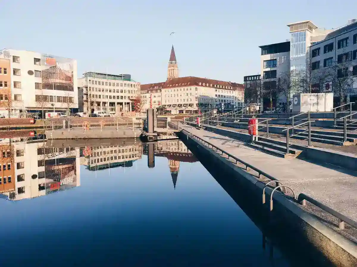 Reflections at the Bootshafen in Kiel, Germany.