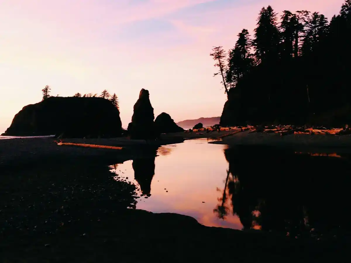 Last light of the day at Ruby Beach in Washington, USA.